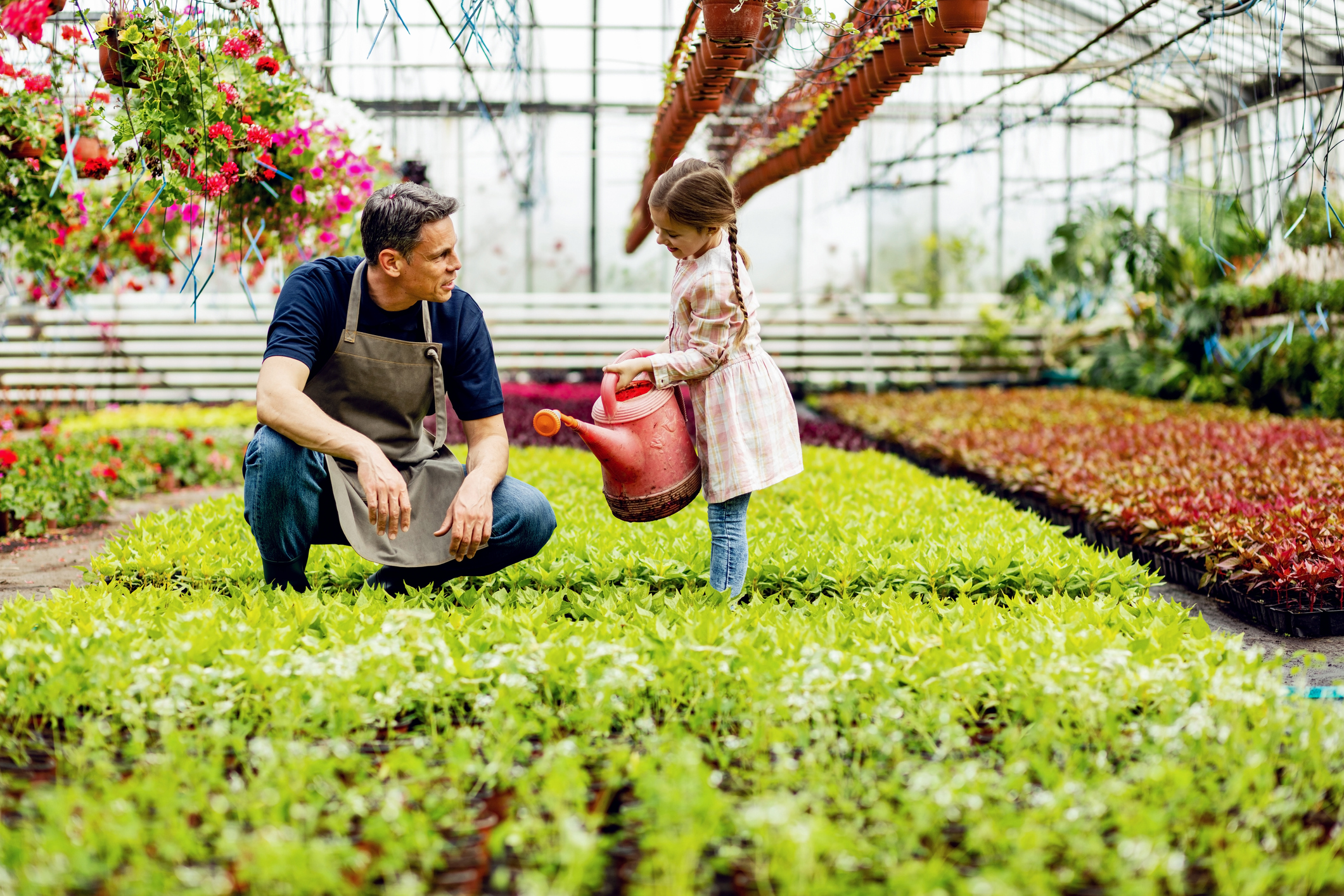 Father and daughter in garden